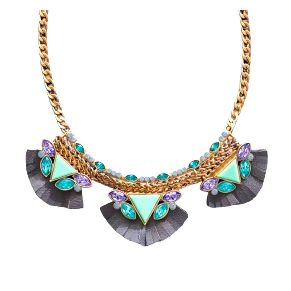 Silpada Vintage K & R Posy Fringe Bib Leather Brass Swarvoski Crystal Necklace - Picture 4 of 10